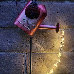35" H, Metal Ladybug Watering Can Solar Stake Garden Decor